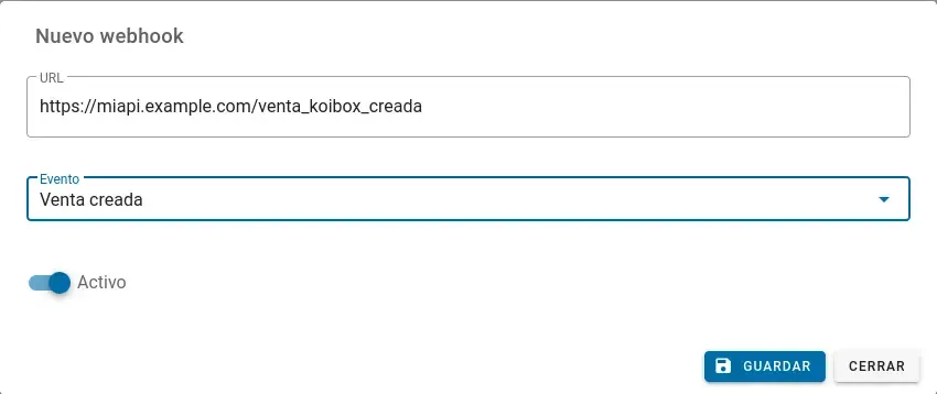 New webhook creation form