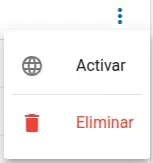 Menú de opciones de webhook